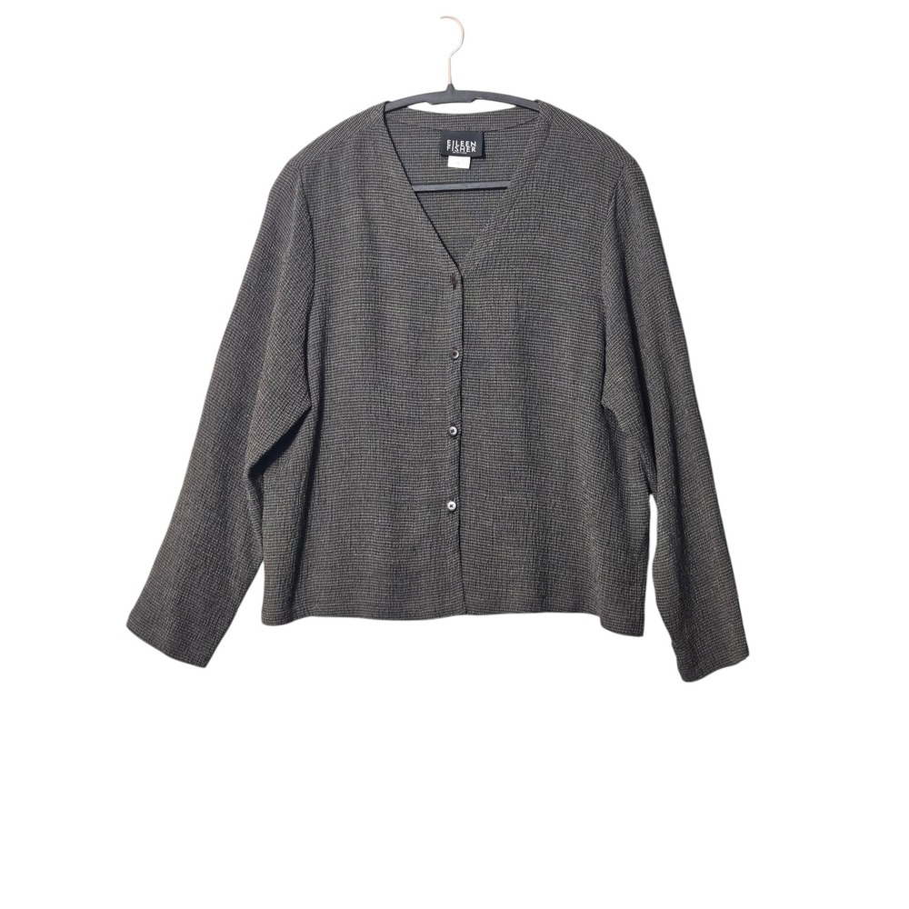 Vintage Eileen Fisher Wool Rayon Textured Cardigan Black Gray S Made In USA